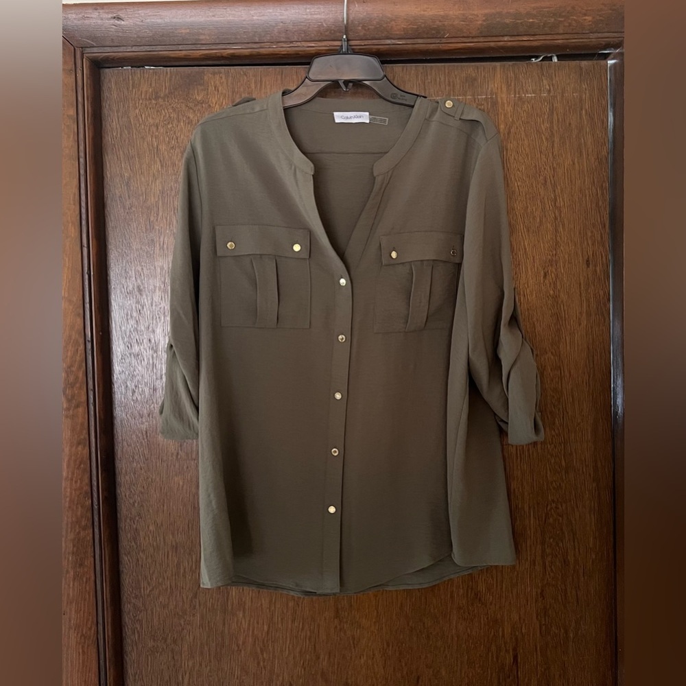 Calvin Klein Olive Long Sleeve Blouse XL
